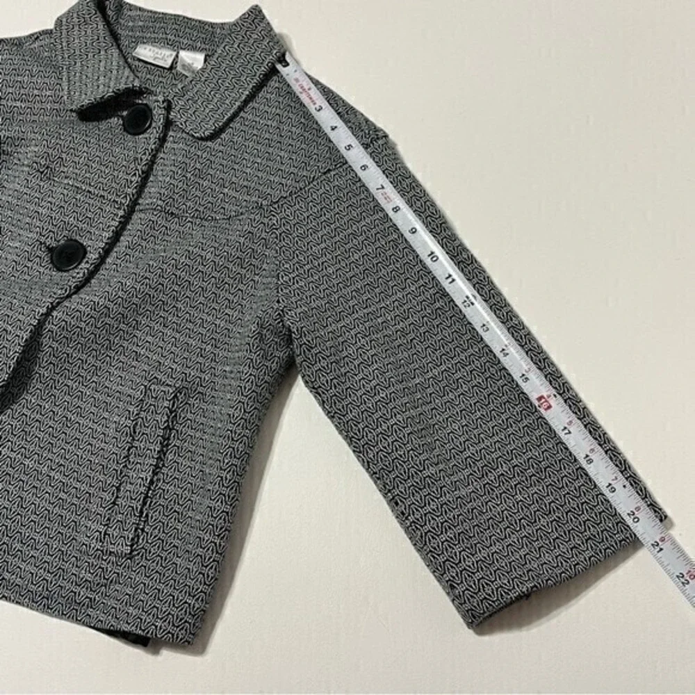 Kim Rogers Signature Petite Womens Black White Geometric Print Blazer Jacket 12P